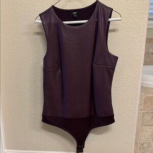 Express Burgundy Faux Leather Sleeveless Bodysuit